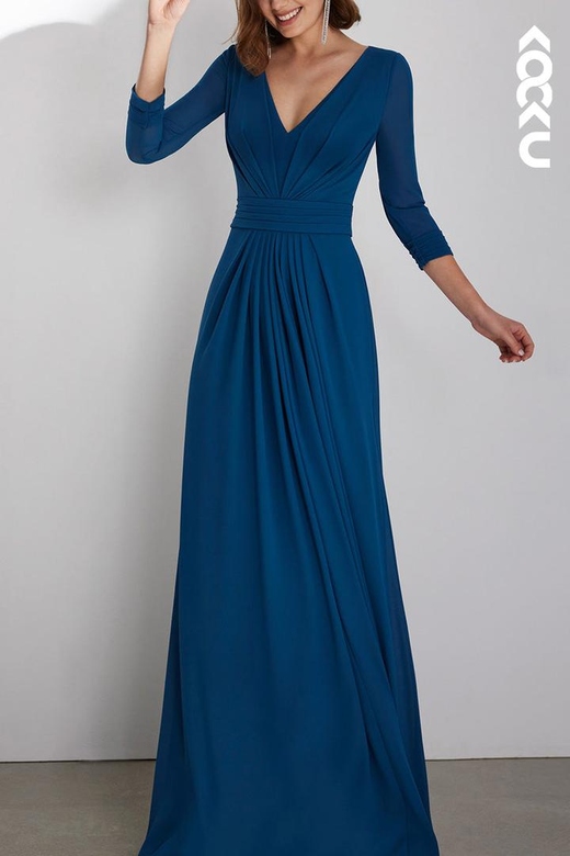 Simple Casual V-Neck Long Sleeves Chiffon Dress