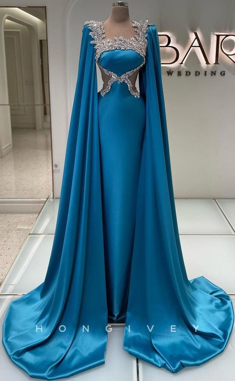 Sexy Satin Fitted Asymmetrical Long Sleeves Party Prom Evening Dress