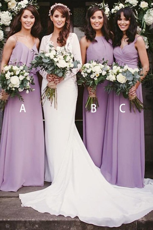 Mismatched Ruched Chiffon A-Line Floor-Length Bridesmaid Dress