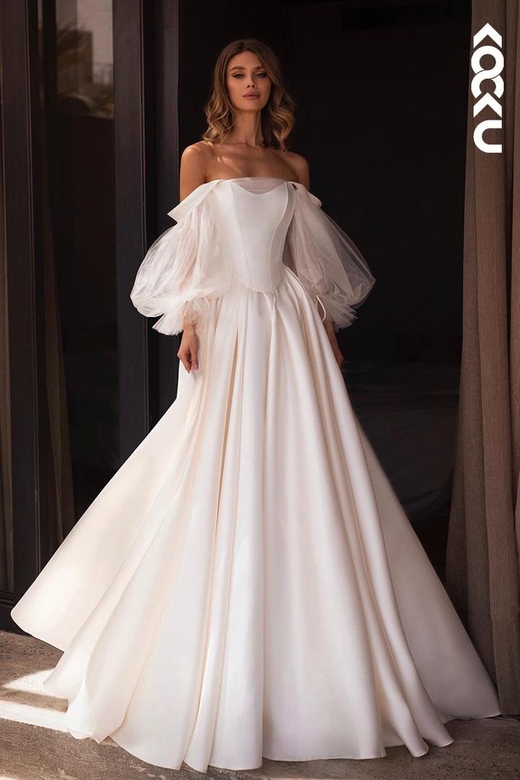 Glamorous & Dramatic High Neck Long Sleeves A-Line Applique Wedding Gown