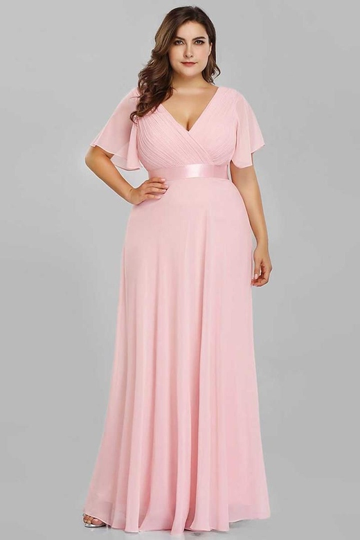 V-Neck Short Sleeves Chiffon A-Line Mother of the Bride Gown