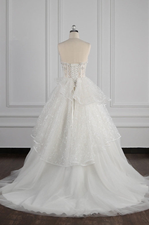 Glamorous Ball Gown Strapless Wedding Dress with Beadings and Sequined Tulle