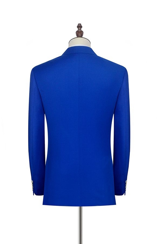 Peak Lapel Royal Blue Suits, Double Breasted Six Buttons