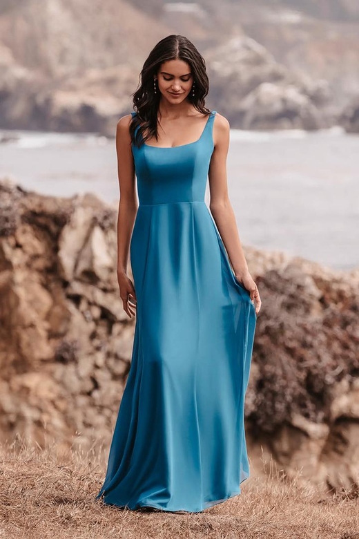 Square Neck Sleeveless Backless Satin A-Line Bridesmaid Dress