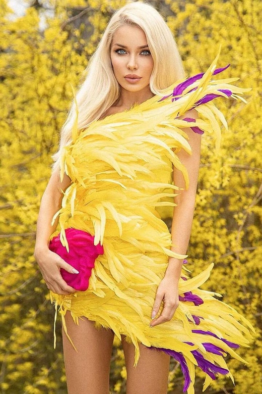 Yellow Asymmetrical One Shoulder Feather Dress