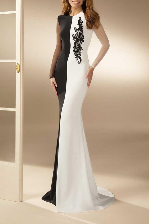 Scoop Appliqued Multi-Color Satin Sheath Mother of Bride Dress