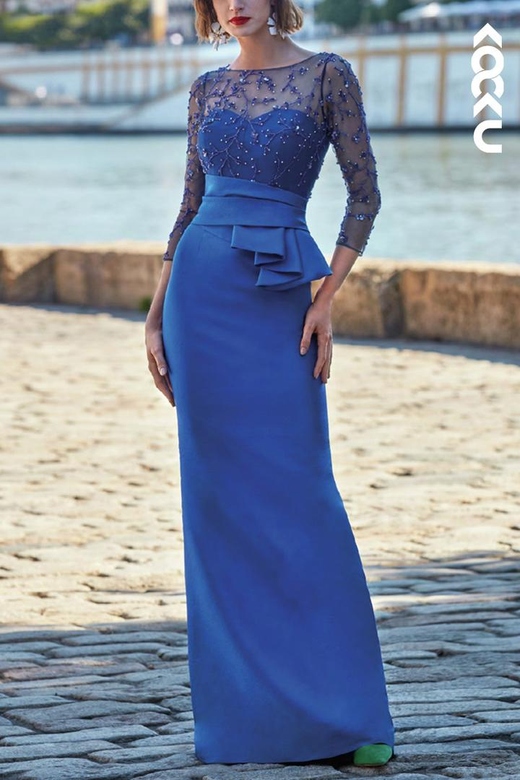 M6485 Ornate Dramatic Long Sleeves Appliques Sheath Column Cocktail