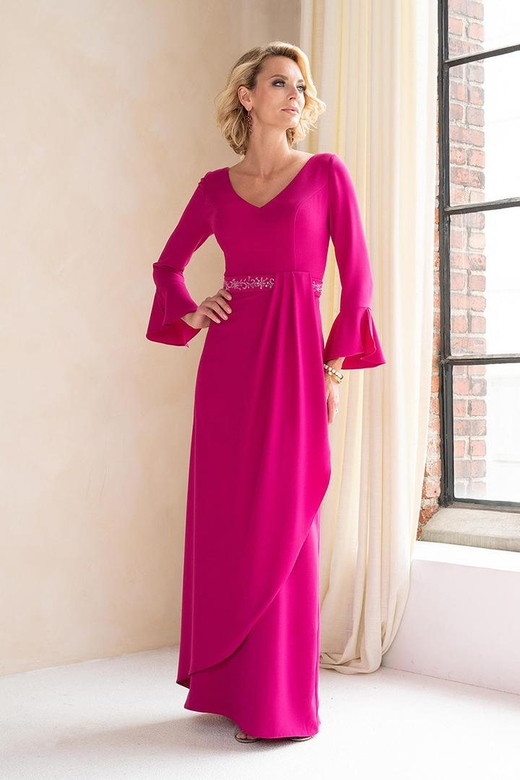 V-Neck Long Sleeves Beaded Sheath Mother of the Bride Dress