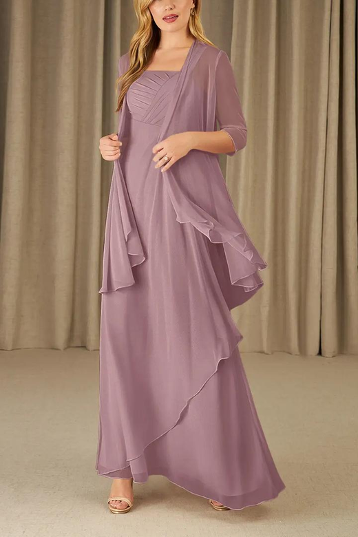 Two-Piece Square Neck Chiffon A-Line Long Mother of the Bride Gown