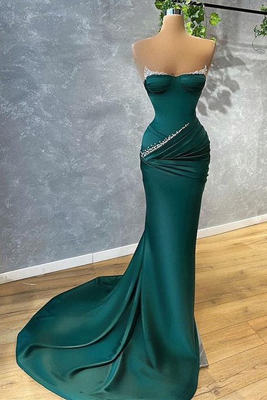 Mermaid Strapless Floor-length Dress, Sleeveless Open Back Design for Prom