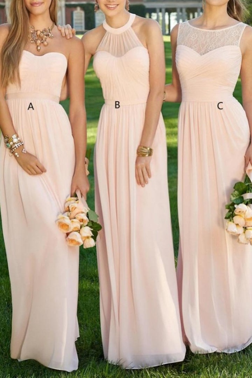 Mismatched Pink Sweetheart Ruched Chiffon A-Line Bridesmaid Gown