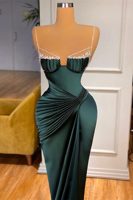 Dark Green Spaghetti-Straps Mermaid Prom Dress, Gorgeous with Beadings