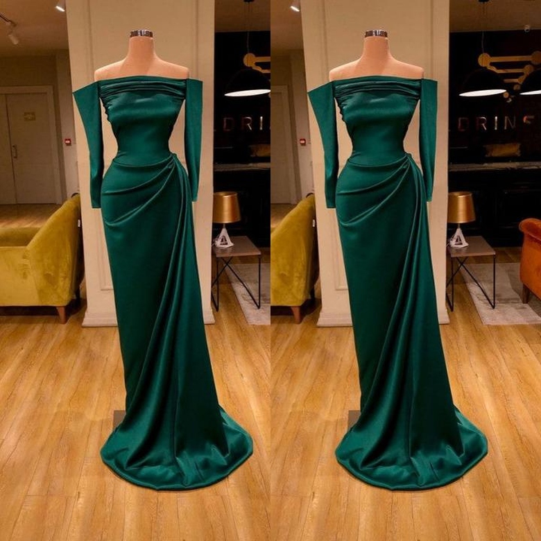 Dark Green Off-the-Shoulder Mermaid Prom Dress, Long Evening Gown