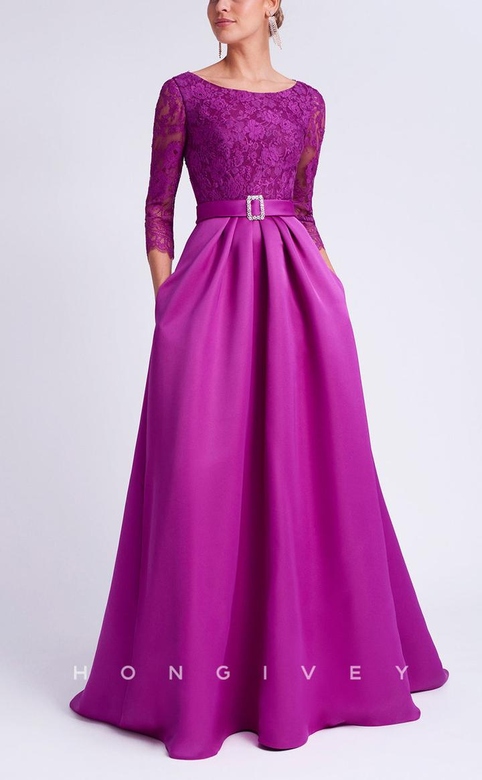 Elegant A-Line Scoop 3/4 Sleeves Two Tone Train Mother's Gown