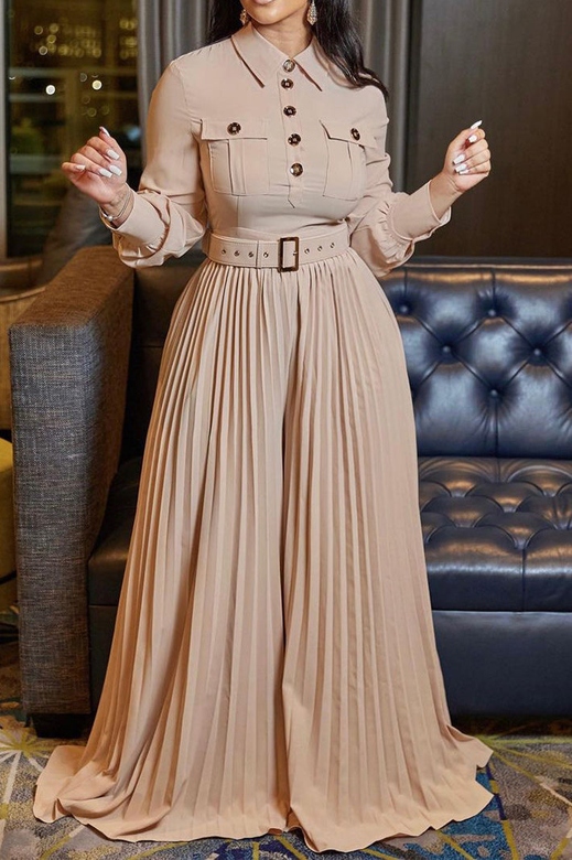 Chic Champagne Long Sleeve Jumpsuit for Women