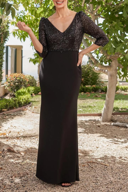 V-Neck Half Sleeves Sequined Chiffon Mother of Bride Dress