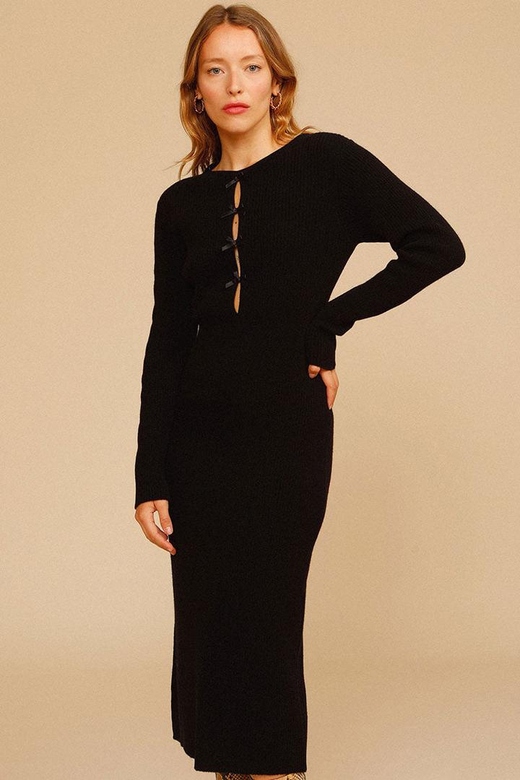 Black Vintage Cutout Long Sleeve Sweater Dress