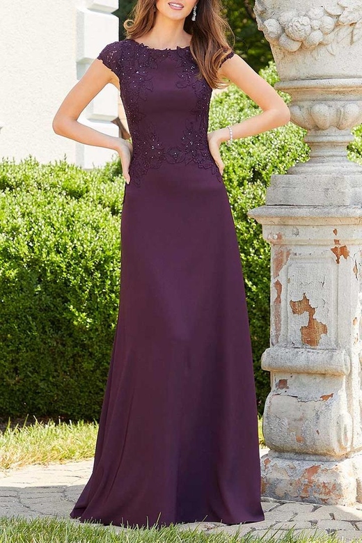 Scoop Sleeveless Lace Appliqued Satin Sheath Mother of Bride