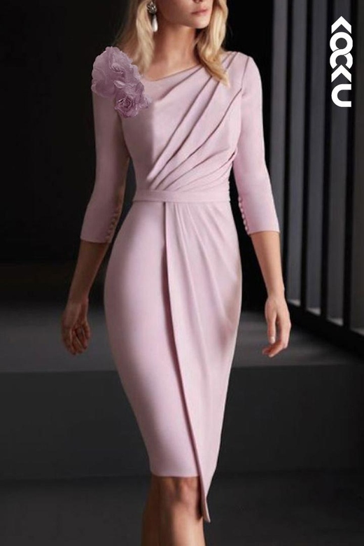 Couture Ornate Long Sleeves Sheath Column Mother with Flower