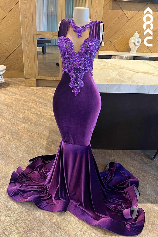 Glamorous V-Neck Sleeveless Mermaid Velvet Rhinestones Dress