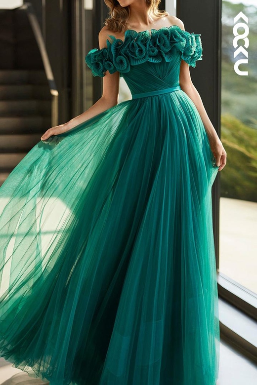 Gorgeous Charming A-Line Flower Off-Shoulder Tulle Cocktail Dress