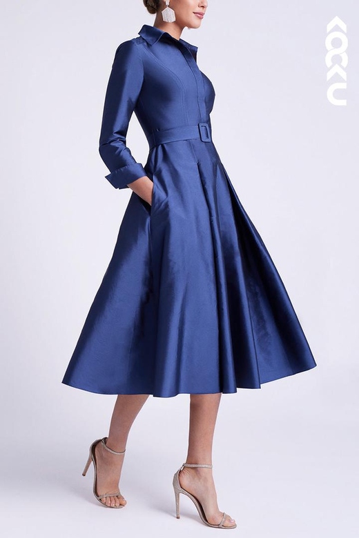 Chic Modern A-Line Long Sleeves Satin Dress