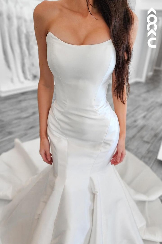 Simple Scoop Sleeveless Mermaid Casual Wedding Gown