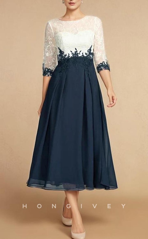 Elegant A-Line Round Appliques Half Sleeves Mother's Formal Gown