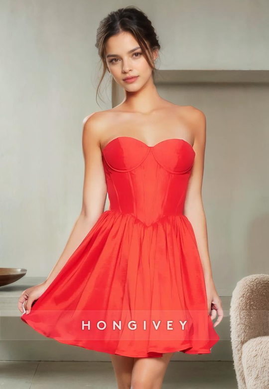 Satin A-Line Sweetheart Sleeveless Short Homecoming Party Dress