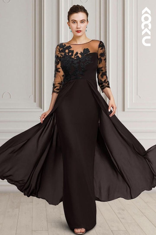 Chic & Modern Two-Piece Long Sleeves Sheath/Column Chiffon Mother of the Bride Dress