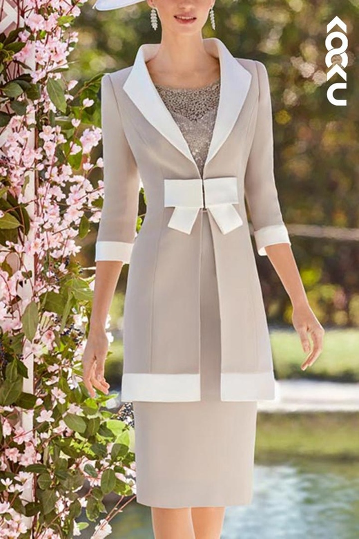 Classic Elegant Two Piece Long Sleeves Applique Dress