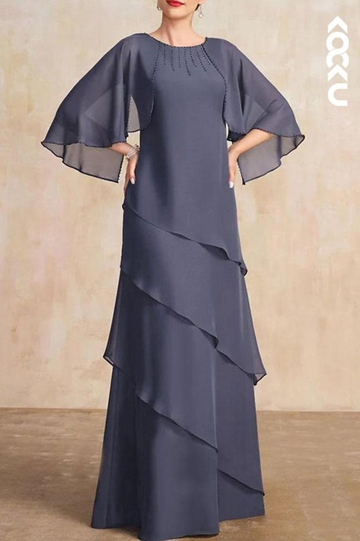 Simple & Casual A-Line Long Sleeves A-Line Chiffon Mother of the Bride Gown