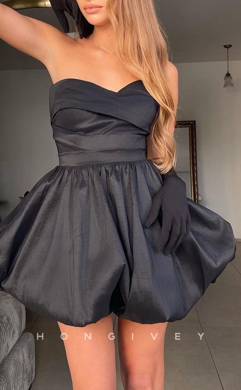 Black Satin A-Line Sweetheart Strapless Lace-Up Party Gown