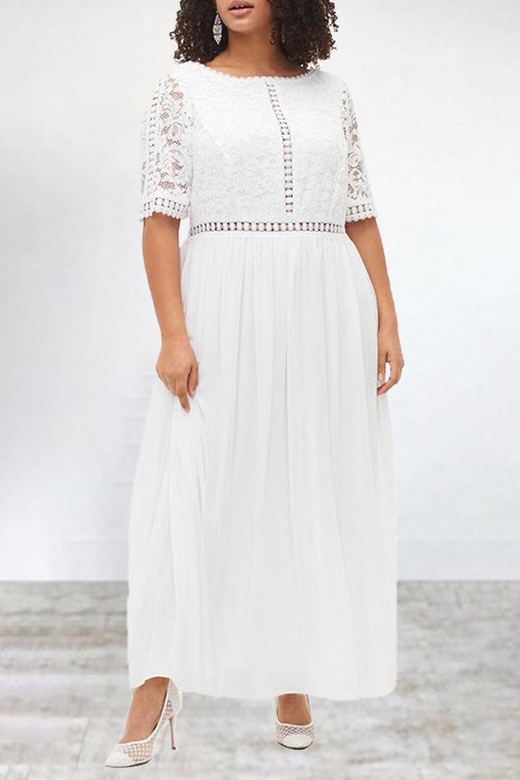 Elegant Solid Lace O-Neck A-Line Plus Size Dresses