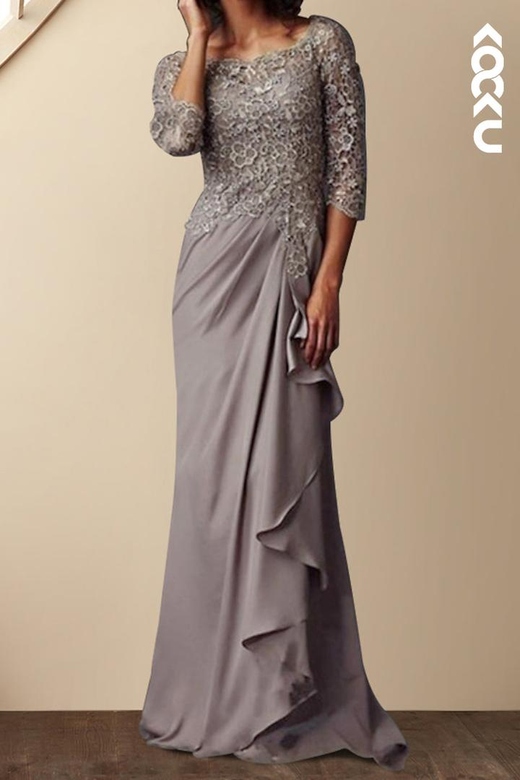 Couture & Ornate A-Line Scoop Lace Applique Chiffon Mother of the Bride Gown