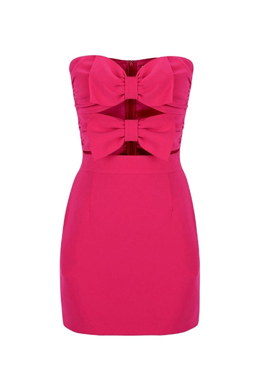 Sexy Big Bow Trim Sweetheart Cutout Strapless Bodycon Mini Dress