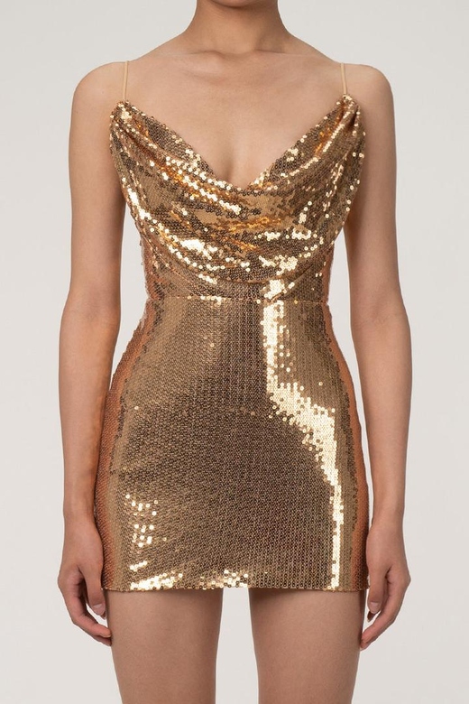 Sparkly Sequin Cowl Neck Cami Bodycon Club Micro Mini