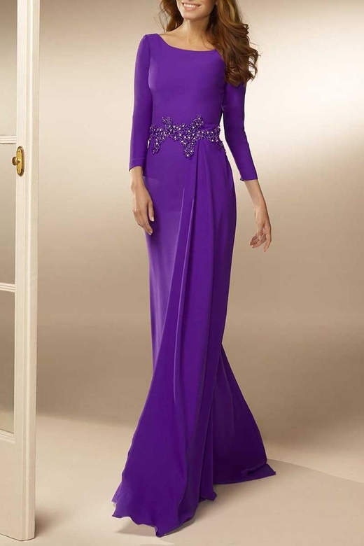 Scoop Half Sleeves Appliqued Satin Sheath Mother of Bride Gown