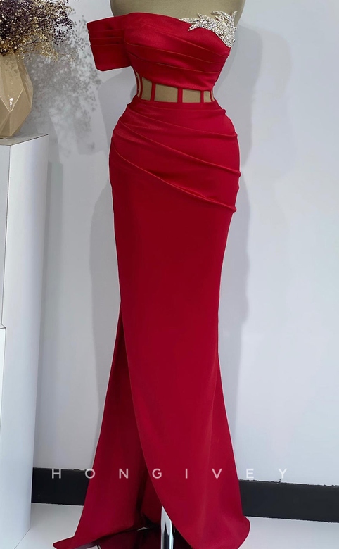 One Shoulder Fitted Illusion Beaded Dress with Side Slit for Prom