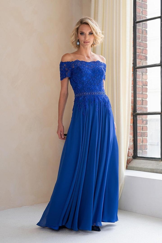 Off-Shoulder Lace Appliqued Chiffon A-Line Mother of the Bride Gown