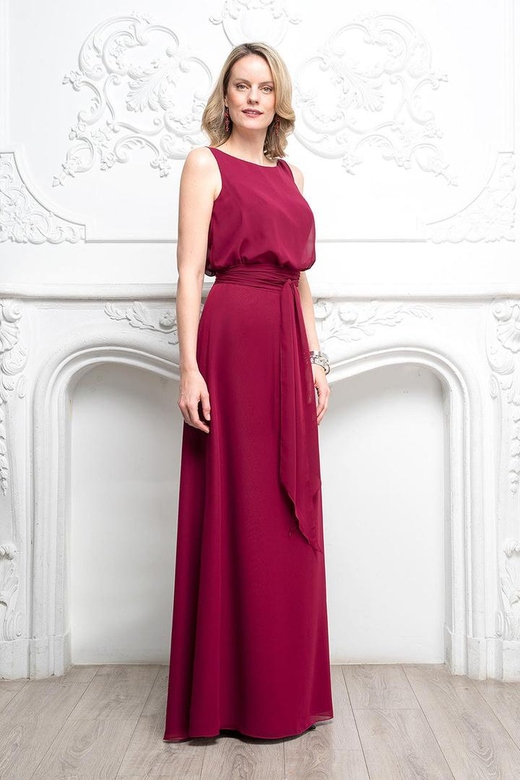 Scoop Sleeves Chiffon A-Line Long Stylish Mother of the Bride Dress