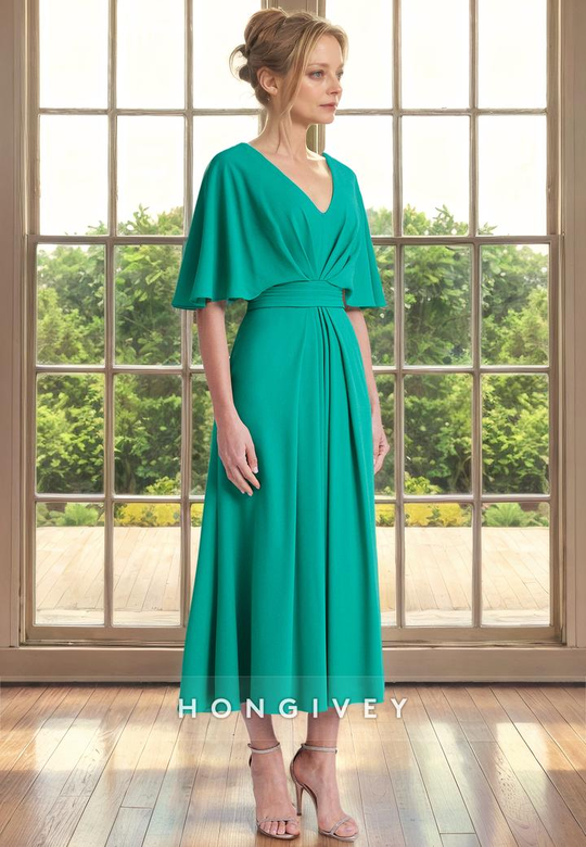 Casual Satin A-Line V-Neck with Bolero Cocktail Evening Dress