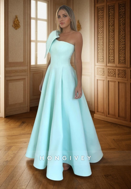 Satin A-Line One Shoulder Floor-Length Prom Dress