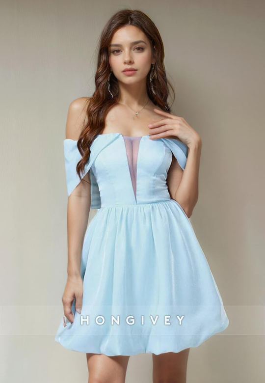 Simple Satin A-Line Off-Shoulder Short Party Homecoming Dress