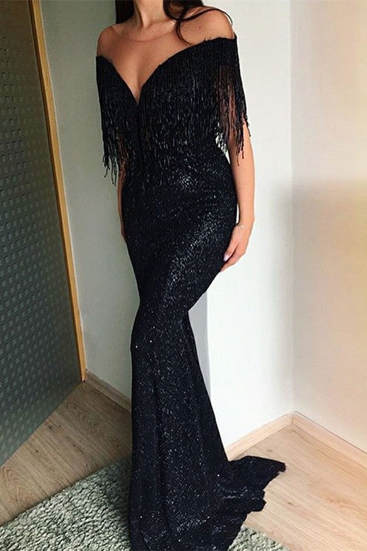 Gorgeous Mermaid V-neck Long Sleeves Prom Dress