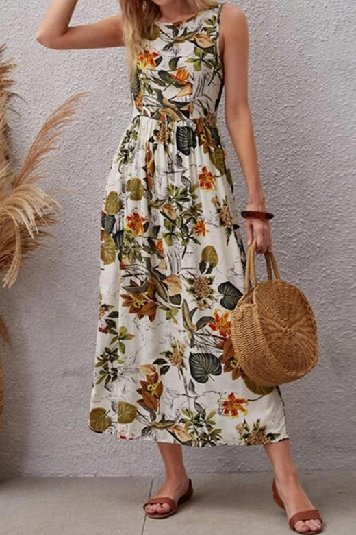 Elegant Vacation Floral Patchwork O-Neck A-Line Dresses