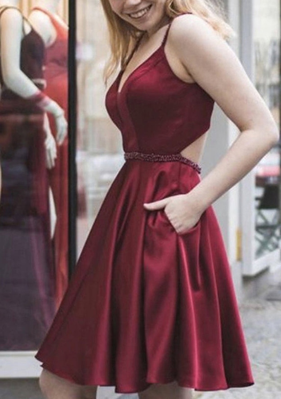 Fabulous A-Line V-Neck Sleeveless Satin Homecoming Dress for Stunning Appearances