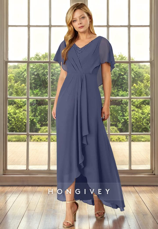 Casual A-Line V-Neck with Bolero Chiffon Mother of the Bride Dress