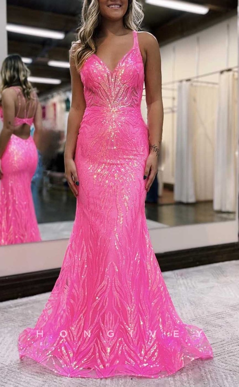 Sexy V-Neck Trumpet Dress with Sequined Appliques