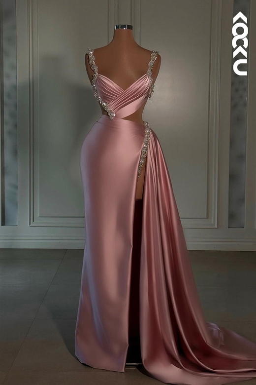 Elegant Slit Sleeveless V-Neck Sheath Prom Dress